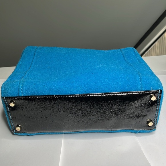 Kate Spade Teal Wool and Black Patent Leather Structured Tote Bag - Picture 5 of 11